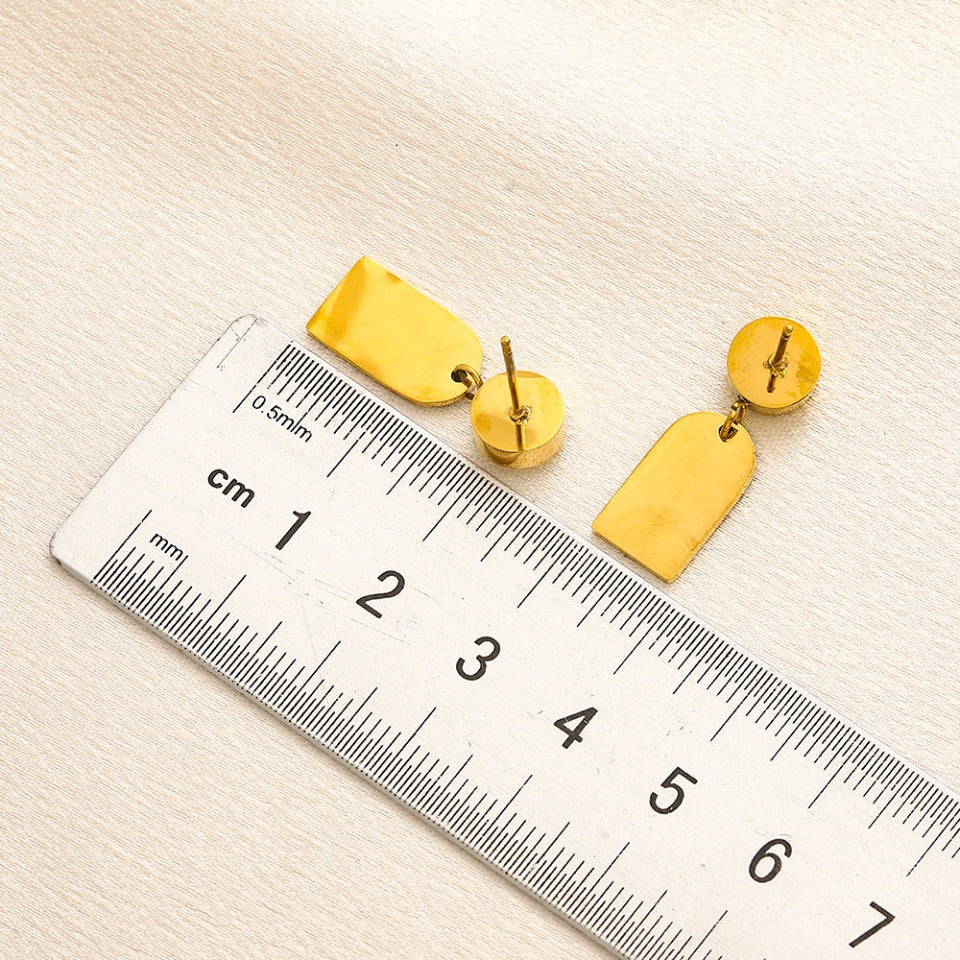 304 Stainless Steel Striped Rectangle Tag Drop Earrings