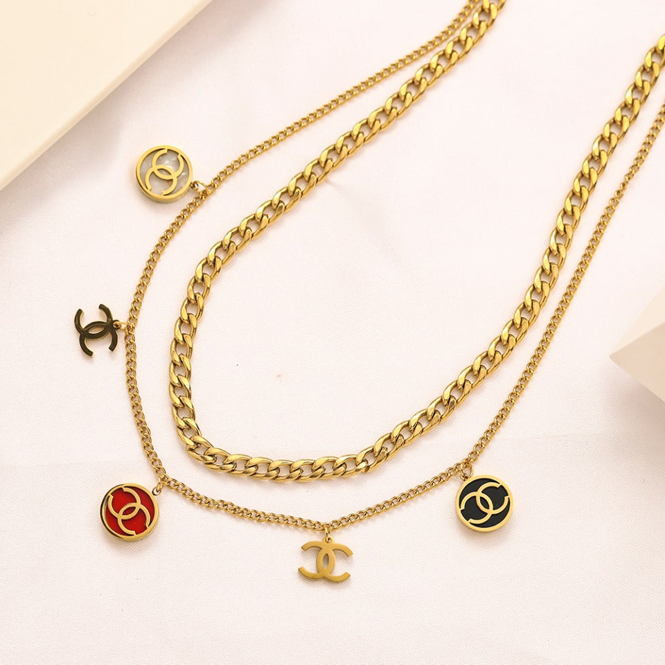 304 Stainless Steel Layered Monogram Disc Bracelet & Necklace - Individual or Set