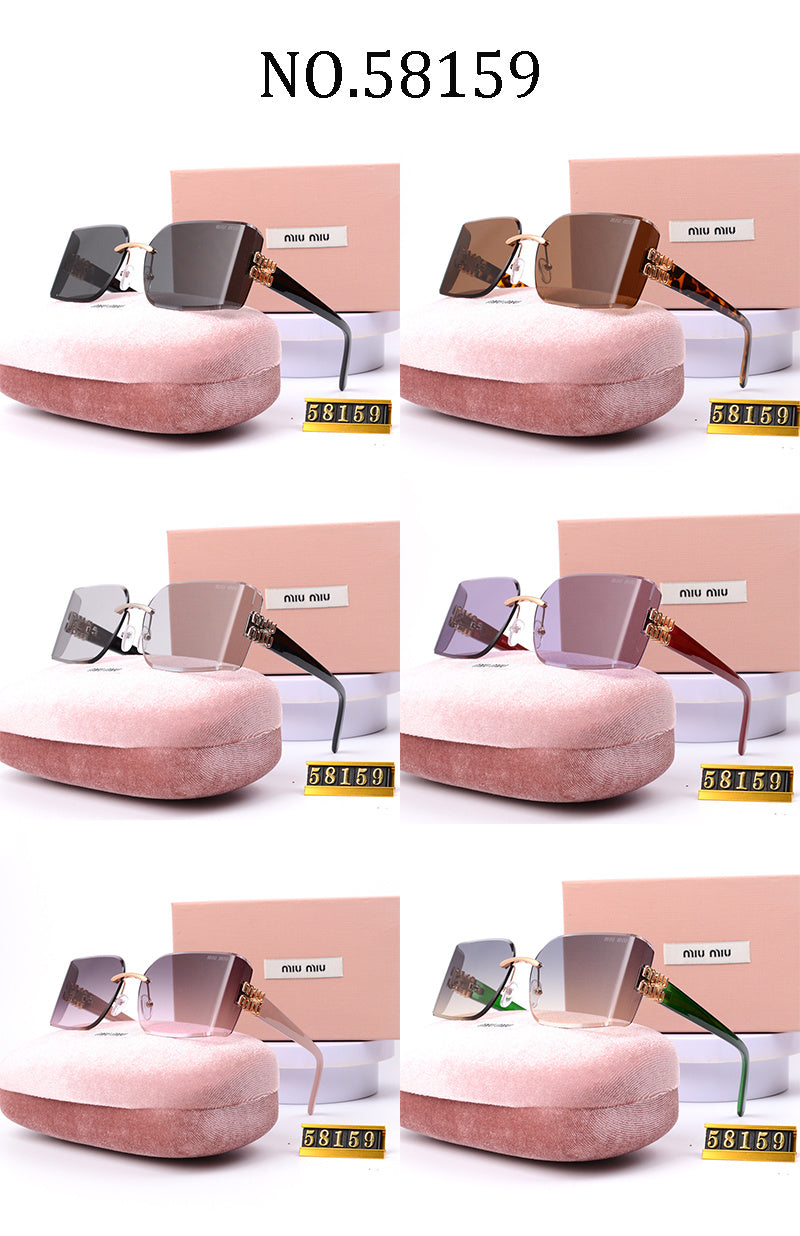 Oversized Rimless Square Sunglasses with Logo Temple Detail
