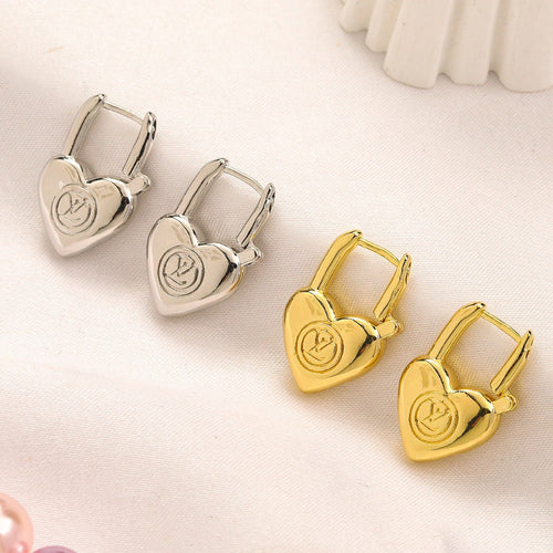 304 Stainless Steel Heart Lock Huggie Earrings