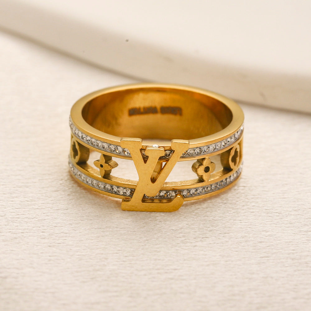 Copper Zirconium Real Gold Plated Ring,Rings Collection、L*V  Series