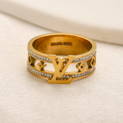 Copper Zirconium Real Gold Plated Ring,Rings Collection、L*V  Series