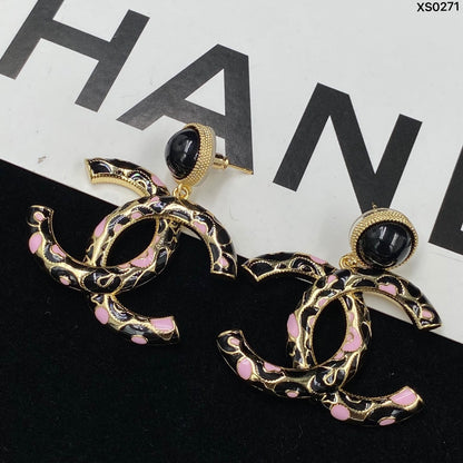 Pink Accent Interlocking-C Drop Earrings