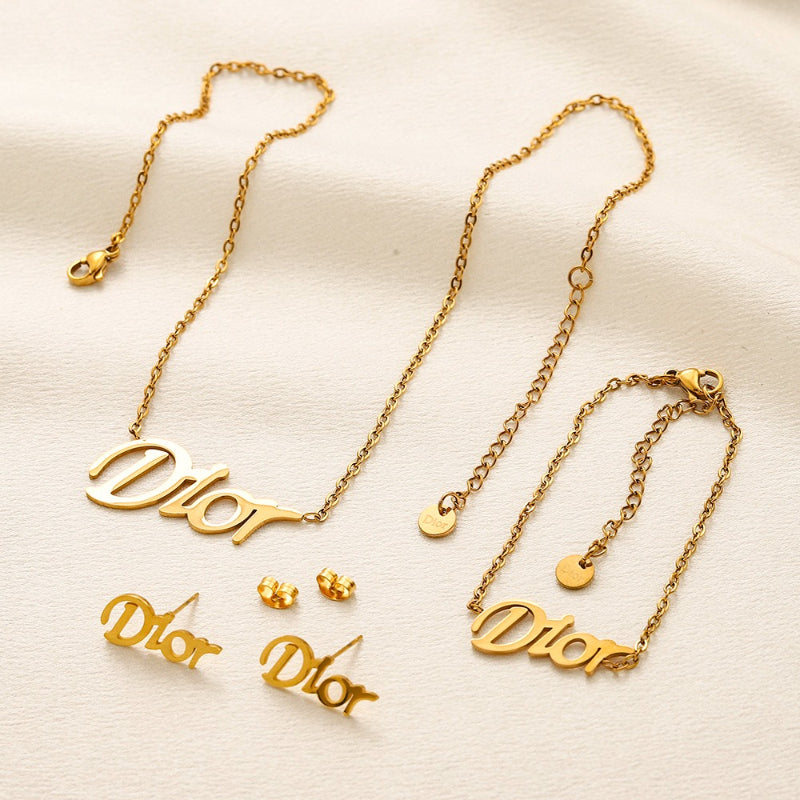 304 Stainless Steel Letter-Motif Earrings, Bracelet & Necklace Collection