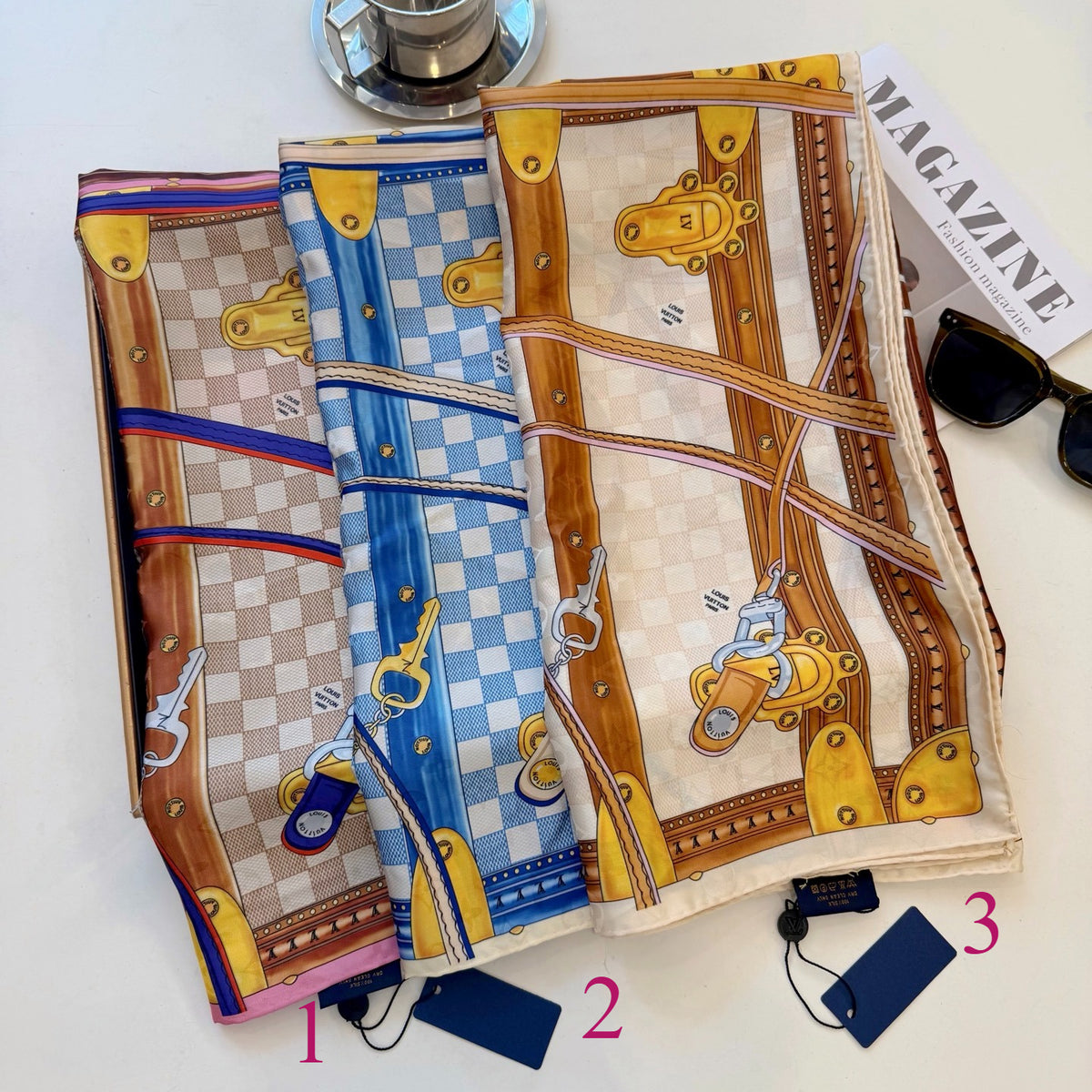 Checkered Trunk Print Square Scarf - 90 x 90 cm