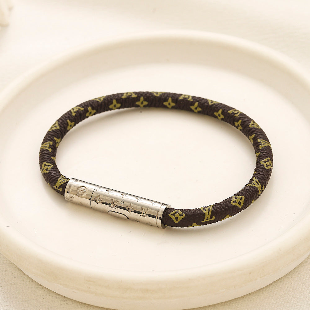 304 Stainless Steel Monogram Cord Barrel-Clasp Bracelet