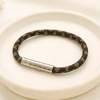 304 Stainless Steel Monogram Cord Barrel-Clasp Bracelet