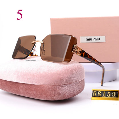 Oversized Rimless Square Sunglasses with Logo Temple Detail