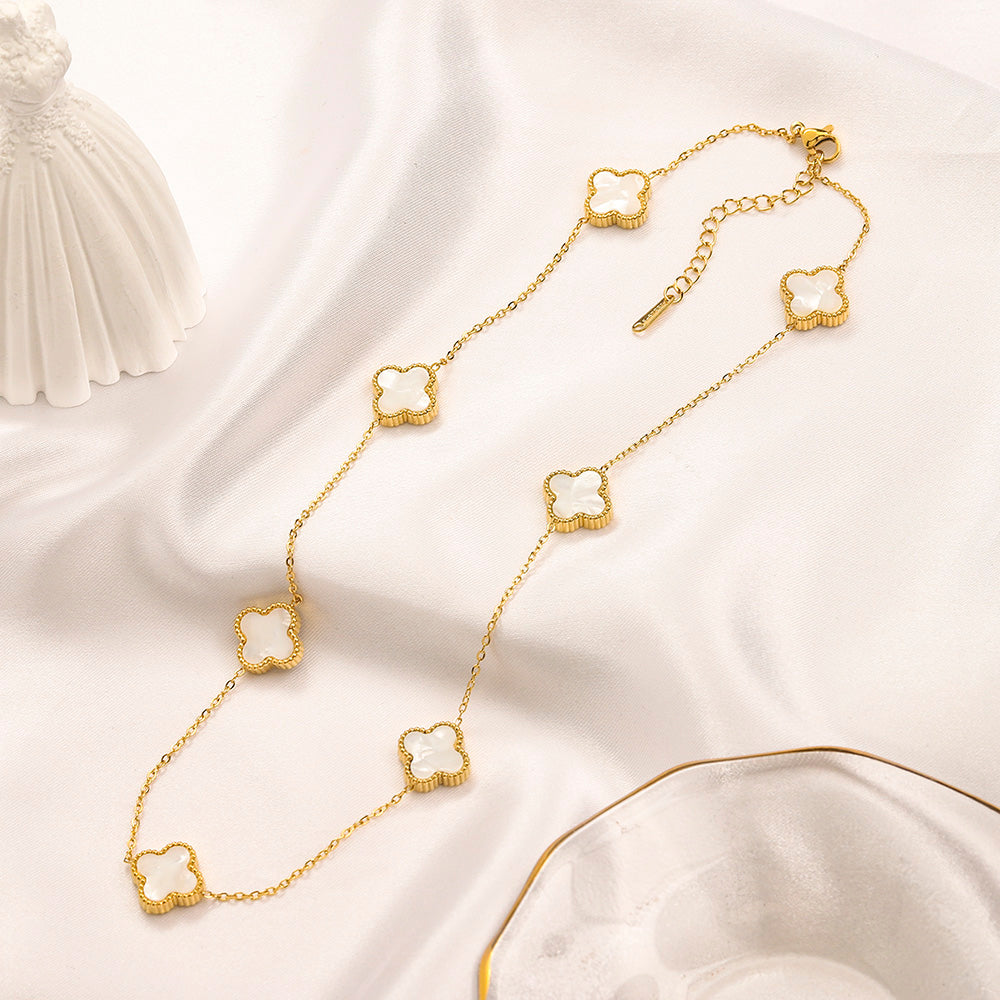 304 Stainless Steel Triple Quatrefoil Station Necklace