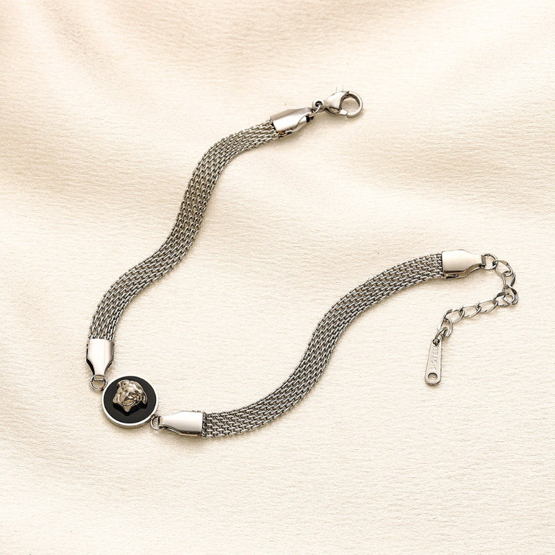 304 Stainless Steel Round Medallion Mesh Chain Bracelet