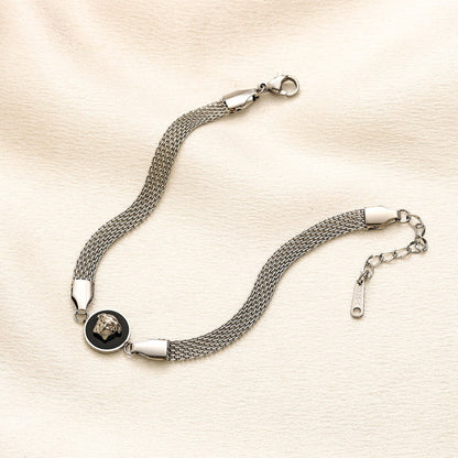 304 Stainless Steel Round Medallion Mesh Chain Bracelet