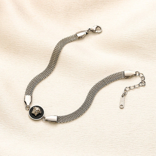 304 Stainless Steel Round Medallion Mesh Chain Bracelet