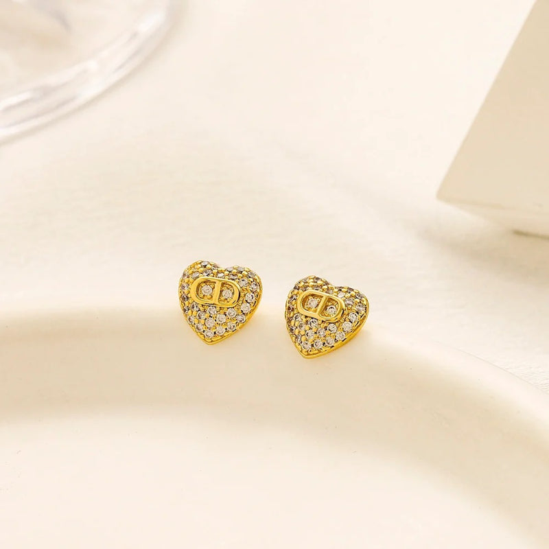 Copper Pave Heart Letter Stud Earrings