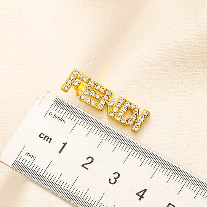304 Stainless Steel Pave Letter Bar Stud Earrings