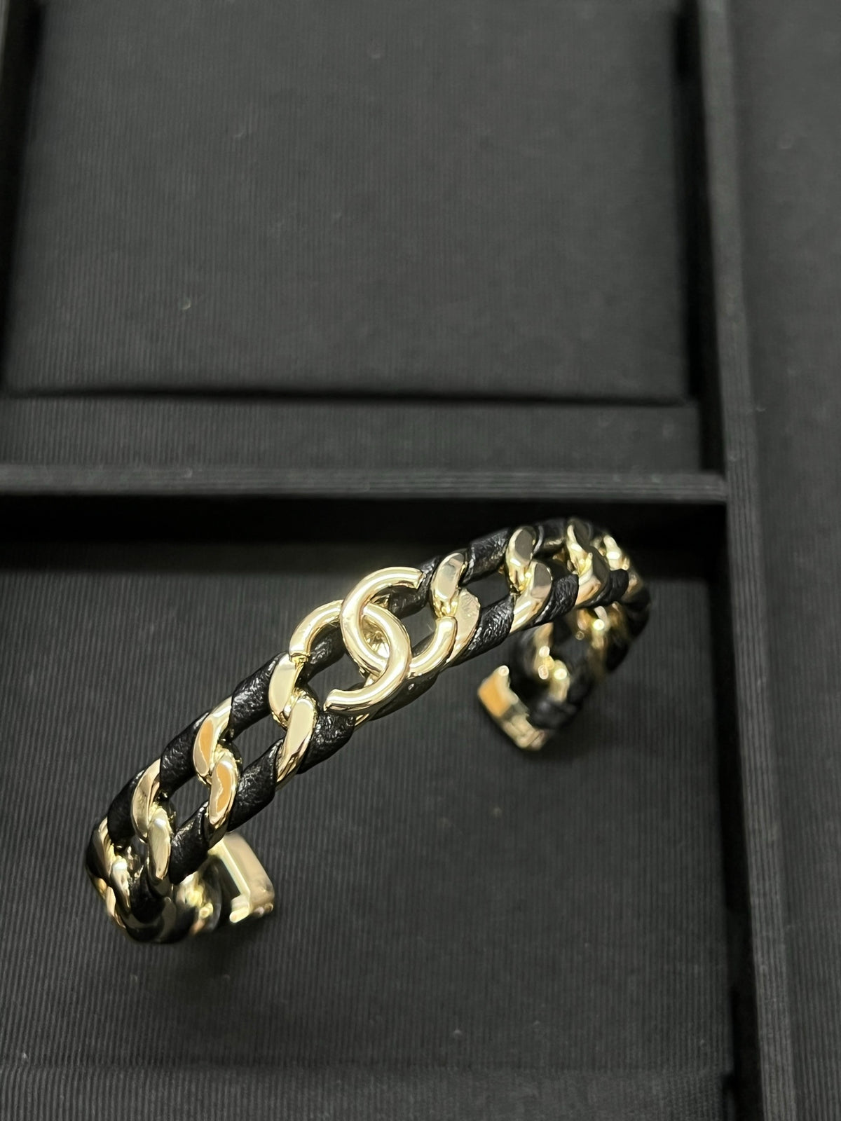 Two-Tone Chain-Link Interlocking-C Cuff Bracelet