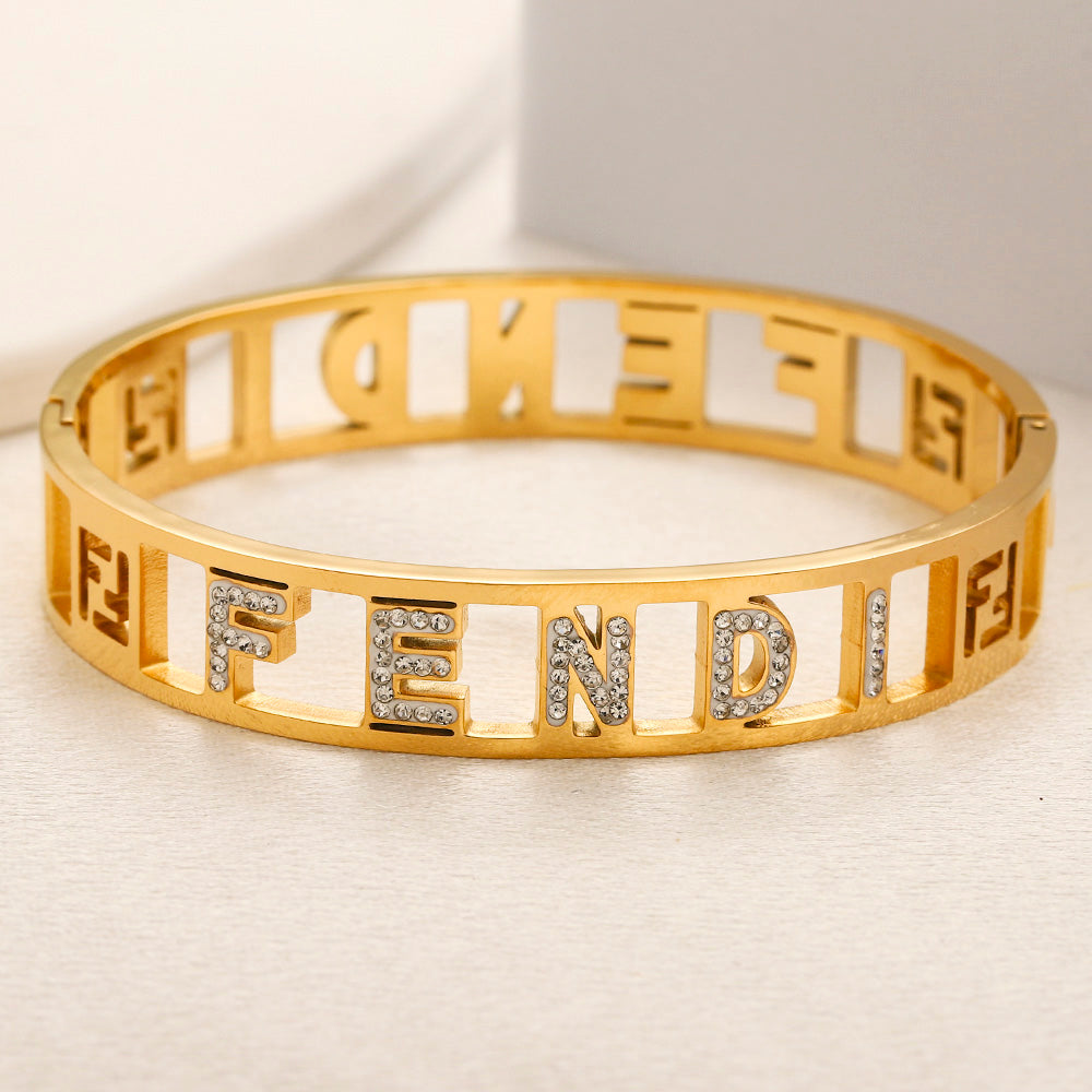 304 Stainless Steel Openwork Letter Bangle Bracelet
