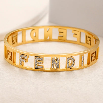 304 Stainless Steel Openwork Letter Bangle Bracelet