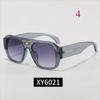 Flat-Brow Aviator Sunglasses with Wide Logo Temples