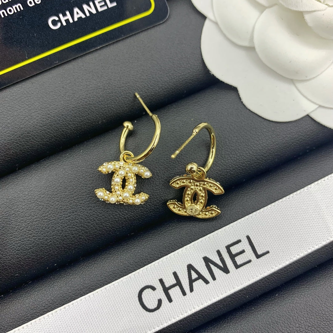 Pave Interlocking-C Charm Hoop Earrings