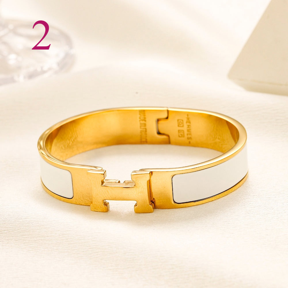 304 Stainless Steel Color-Inlay H-Clasp Bangle Bracelet