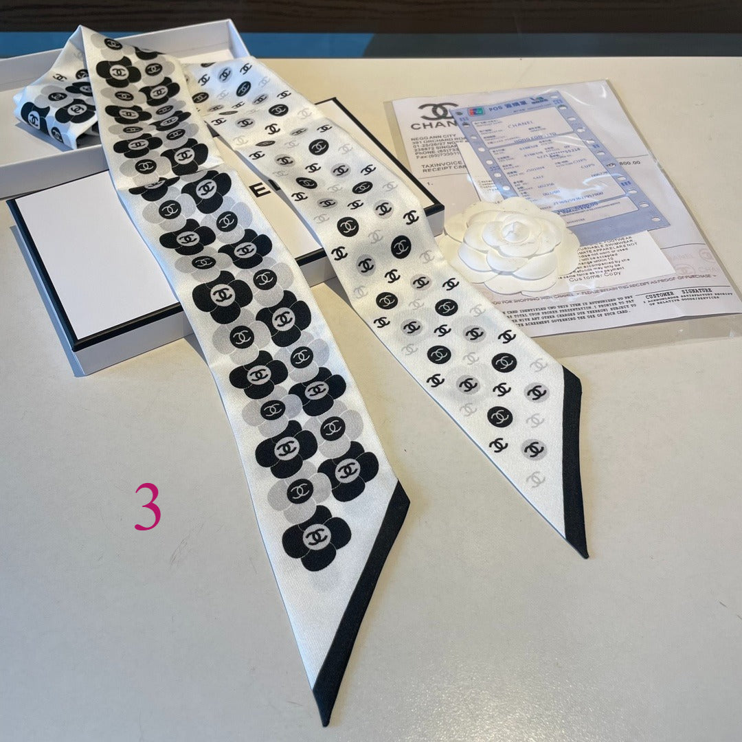 Floral Print Ribbon Scarf - 5 x 120 cm