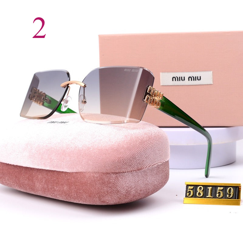 Oversized Rimless Square Sunglasses with Logo Temple Detail