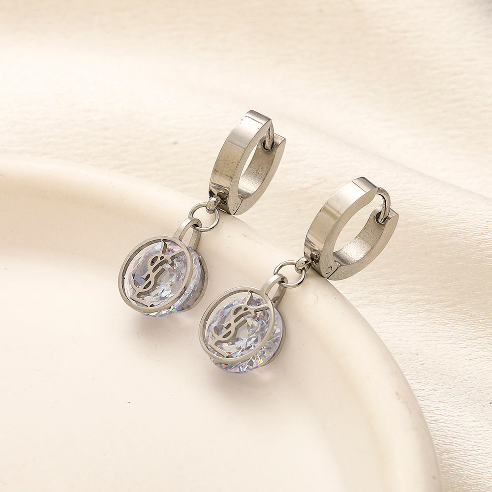 304 Stainless Steel Round Monogram Charm Huggie Earrings