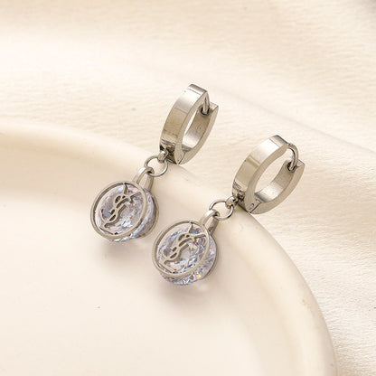 304 Stainless Steel Round Monogram Charm Huggie Earrings