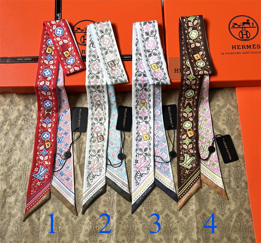 Ornate Floral Monogram Ribbon Scarf - 5 x 120 cm