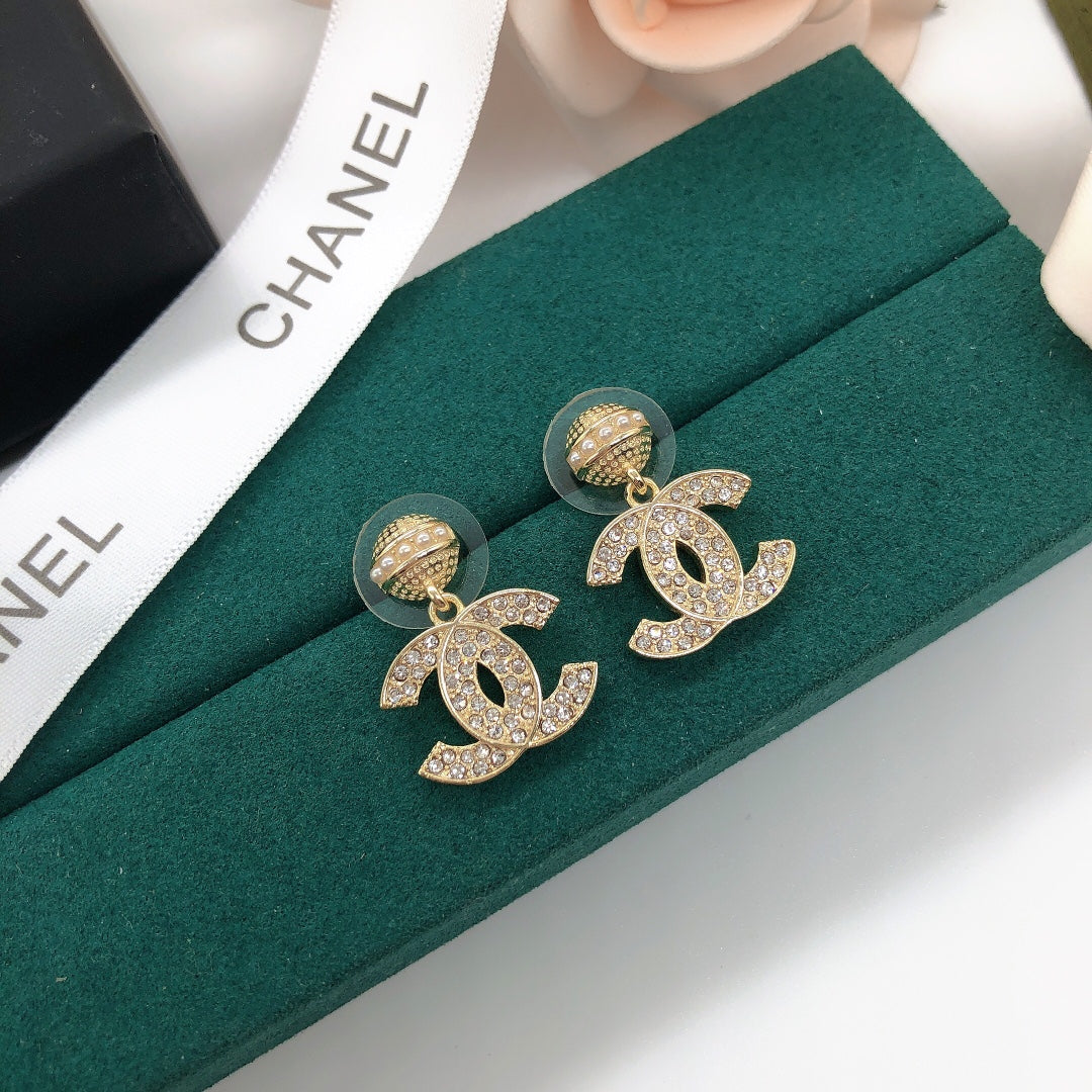 Textured Interlocking-C Round-Top Drop Earrings
