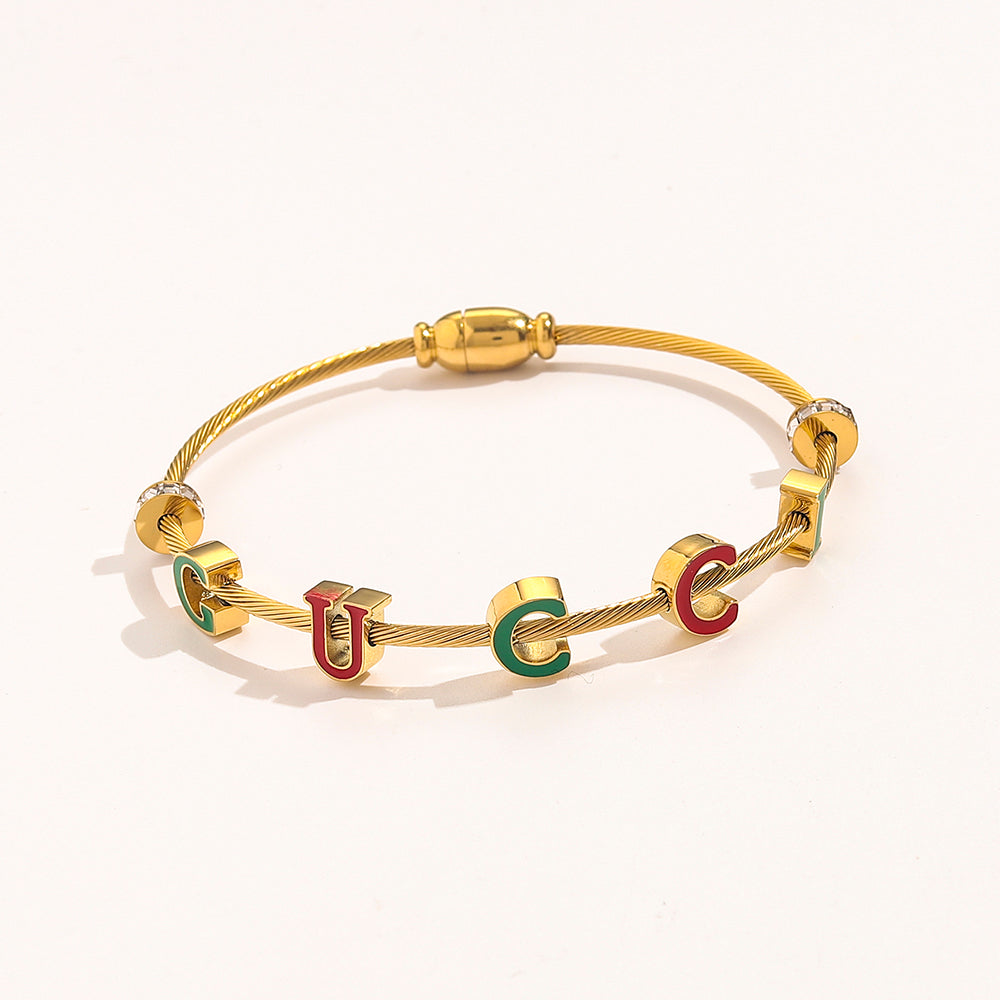 304 Stainless Steel Colorful Letter Cuff Bracelet