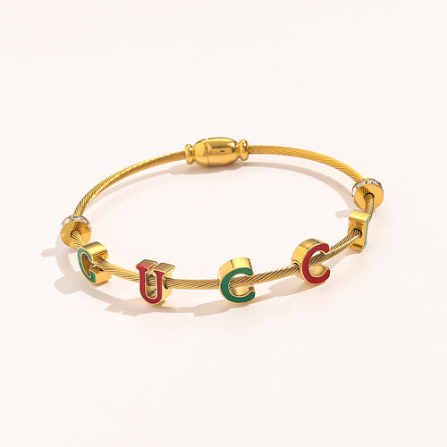 304 Stainless Steel Colorful Letter Cuff Bracelet