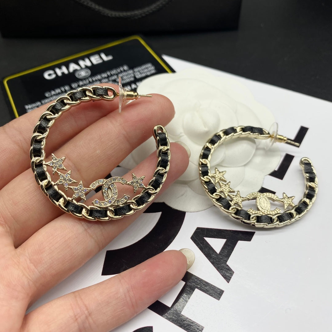 Black Woven Chain Hoop Earrings