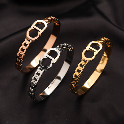 304 Stainless Steel Mixed Chain-Link Monogram Bangle Bracelet