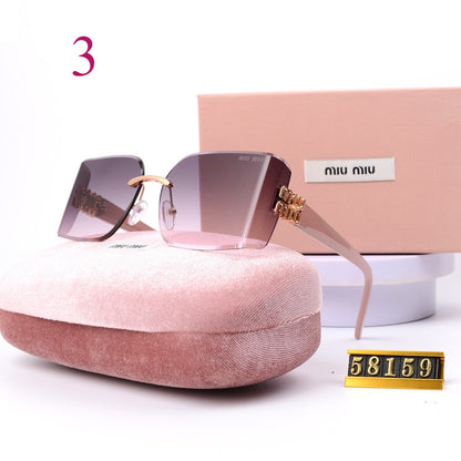 Oversized Rimless Square Sunglasses with Logo Temple Detail