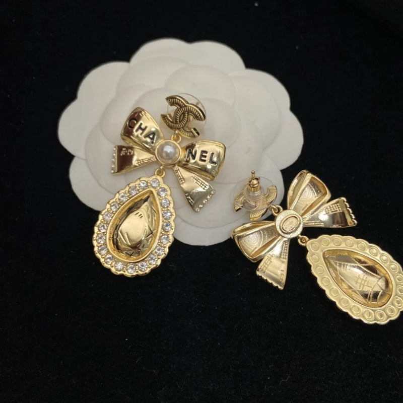 Bow & Teardrop Stone Earrings