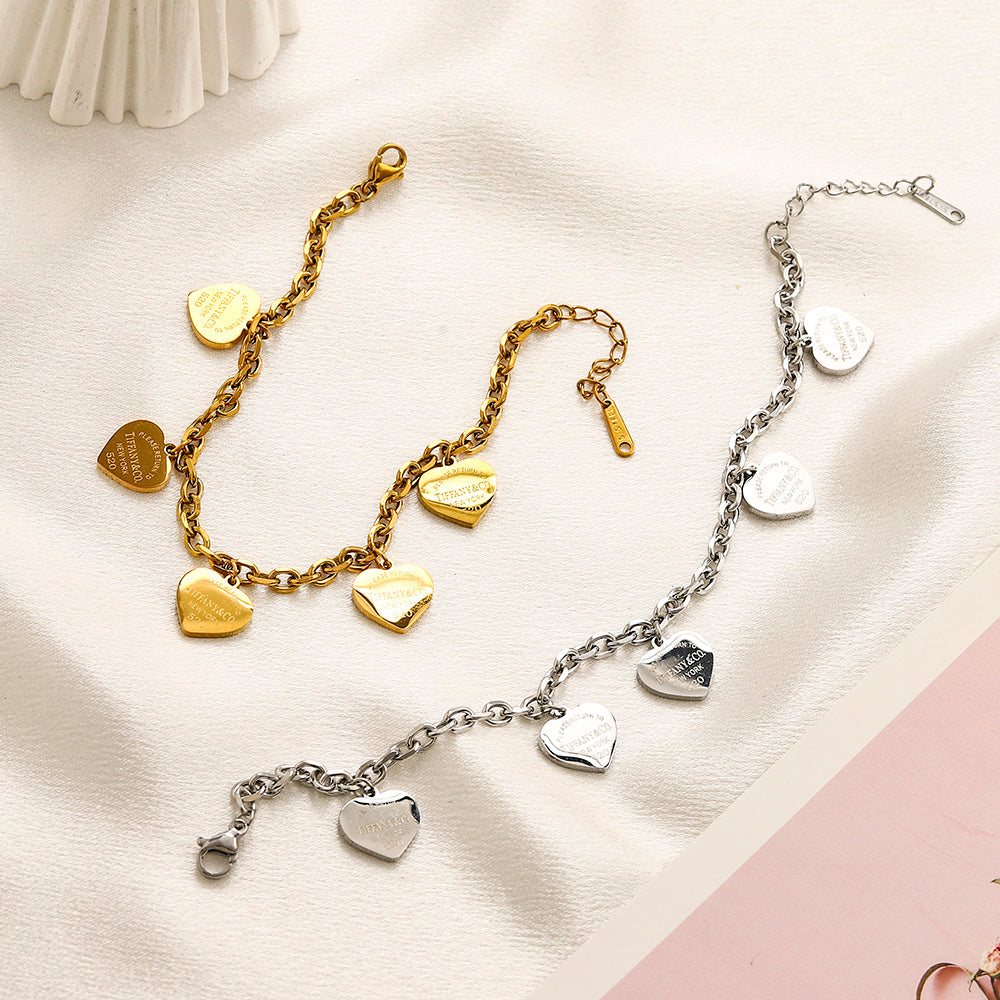 304 Stainless Steel Heart Station Bracelet & Necklace - Individual or Set