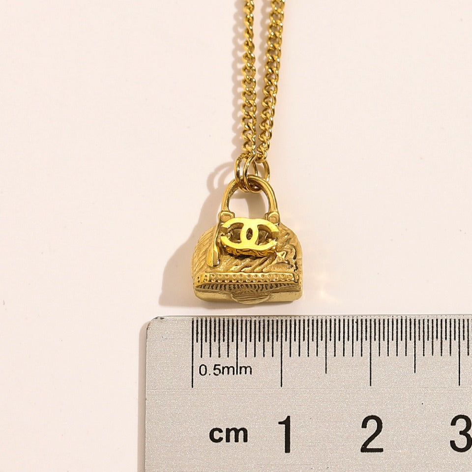 304 Stainless Steel Mini Handbag Pendant Necklace