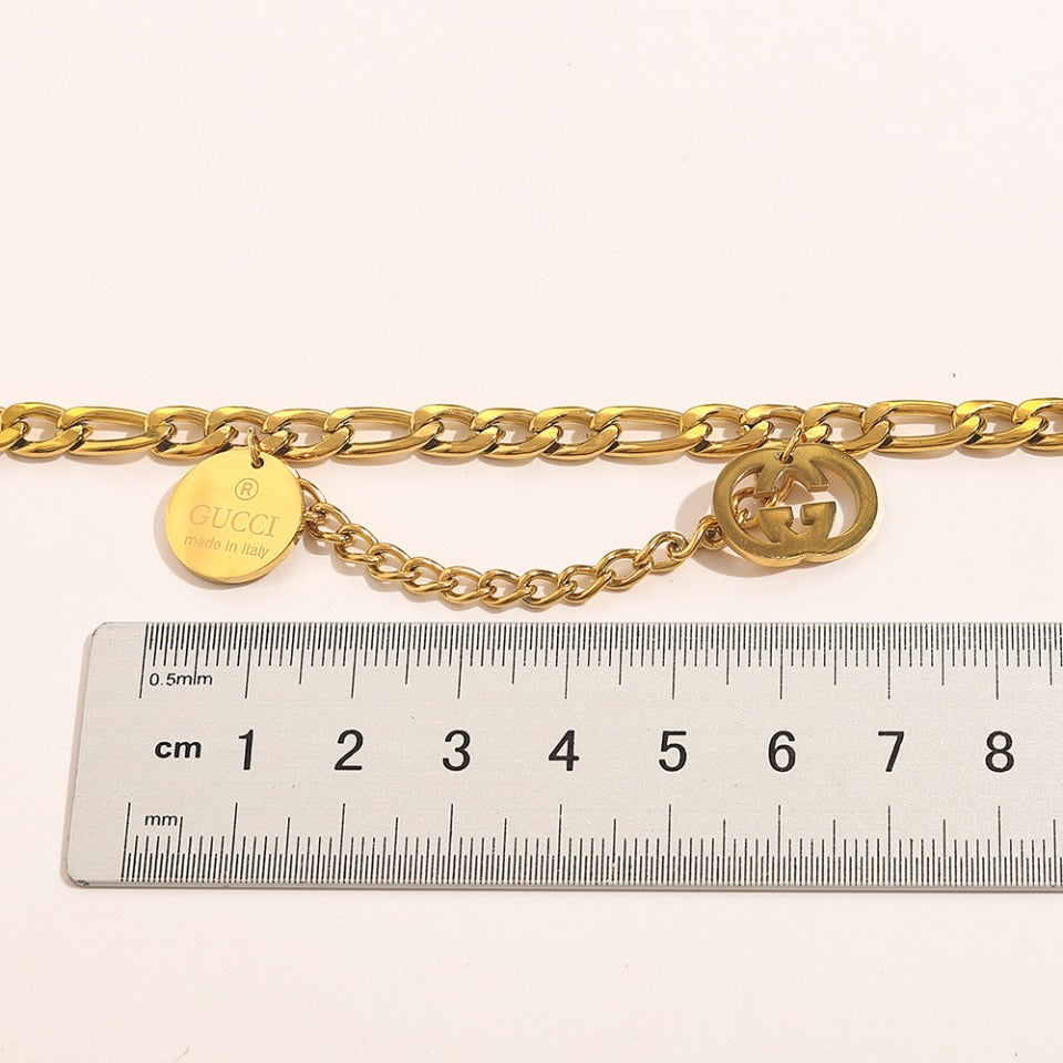 304 Stainless Steel Double-Chain Coin Charm Bracelet