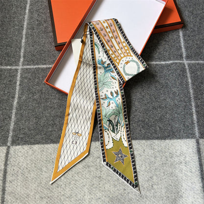 Medallion & Ornamental Print Ribbon Scarf - 5 x 120 cm