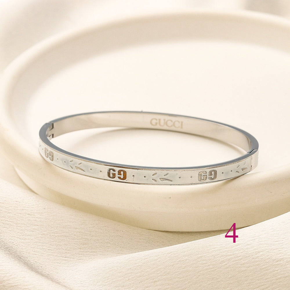 304 Stainless Steel Color-Inlay Double-G Bangle Bracelet