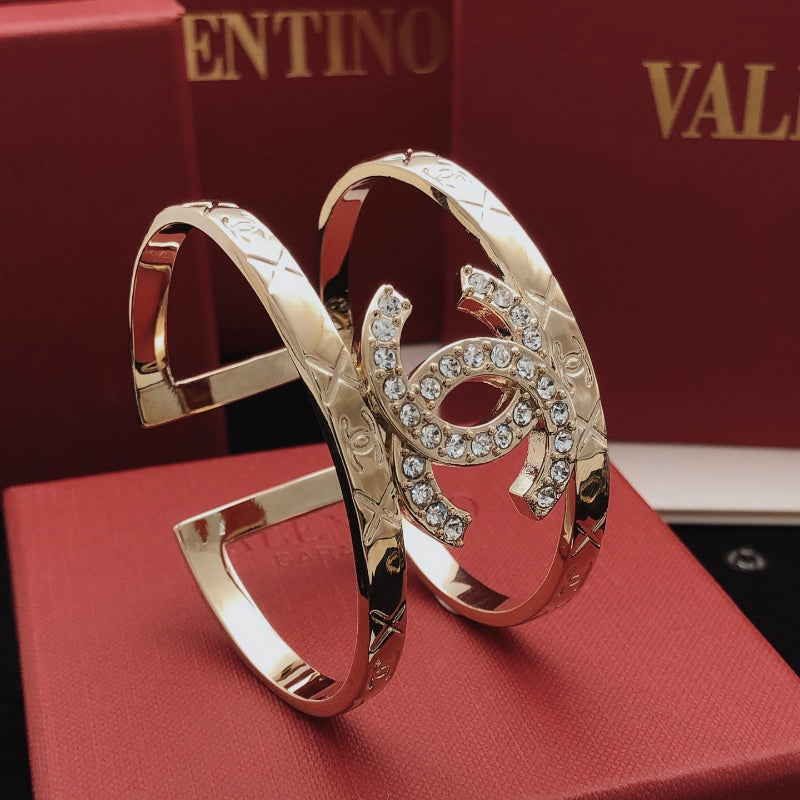 Wide Pave Interlocking-C Cuff Bracelet