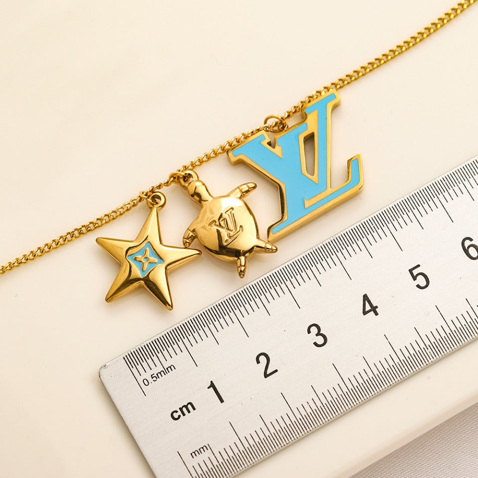 304 Stainless Steel Color-Accent Floral Monogram Necklace