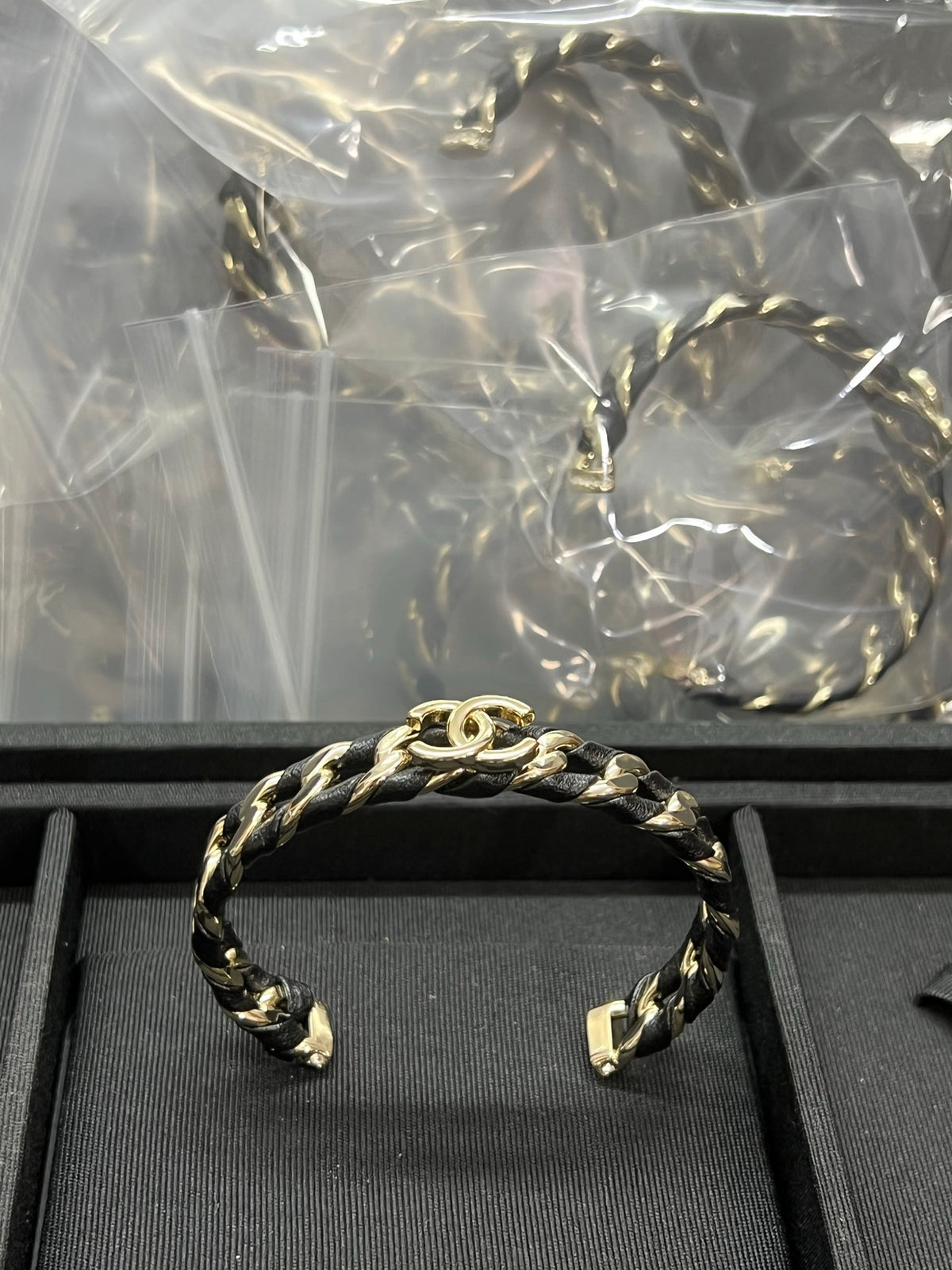 Two-Tone Chain-Link Interlocking-C Cuff Bracelet