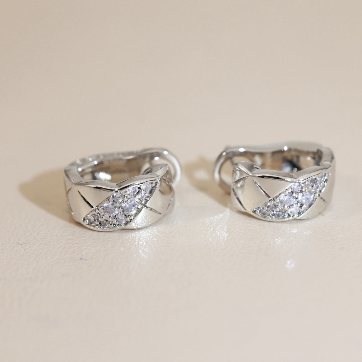 Pave Diamond-Pattern Huggie Earrings