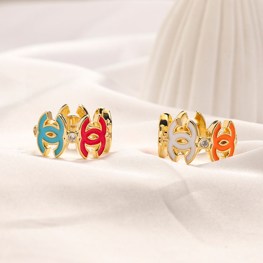 304 Stainless Steel Colorful Interlocking-C Stud Earrings