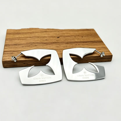 304 Stainless Steel Square Floral Cutout Hoop Earrings