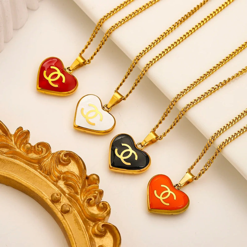 304 Stainless Steel Colorful Heart Earrings & Necklace Collection