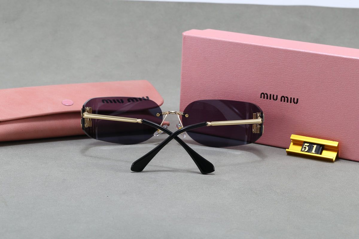 Rimless Rectangle Sunglasses with Logo Temple Panels