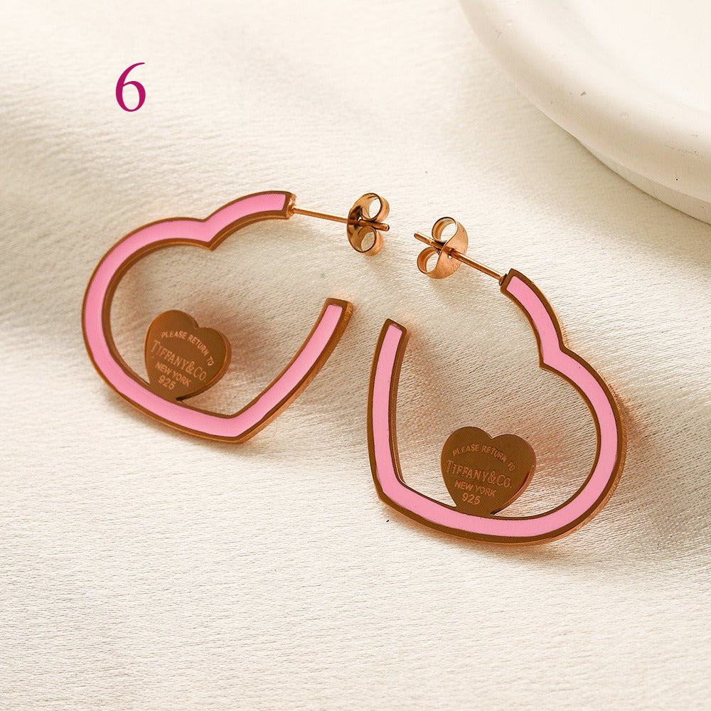304 Stainless Steel Colorful Heart Outline Hoop Earrings